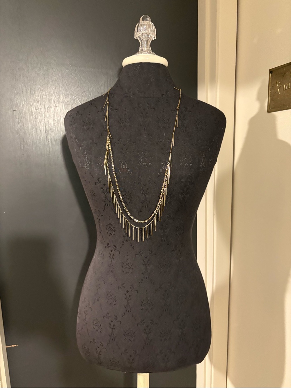 Anthropologie Multi-Layered Gold Bar Fringe Necklace 💜